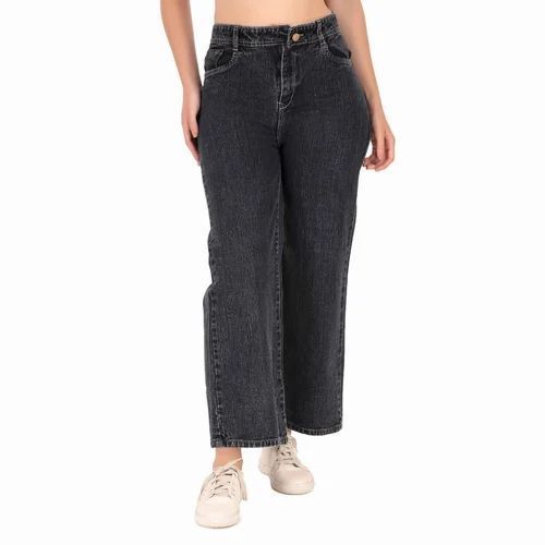 Casual Wear Regular Fit Plain Dyed Breathable Straight Denim Jeans for Ladies