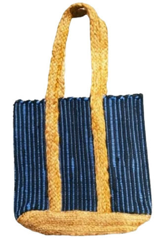 Handmade Jute Carry Bag - 1200 GSM, Large Capacity, Blue, Single Compartment, Non-Zipper Closure, Eco-Friendly, Lightweight, Easy to Carry