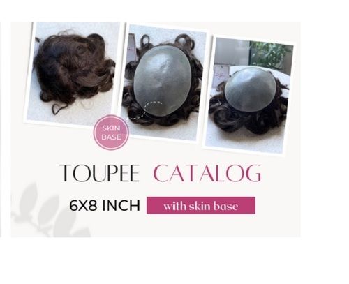 6x8 Inches Mens Human Hair Toupee with Skin Base