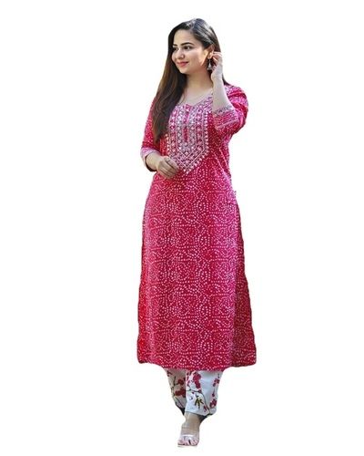 Casual Wear Regular Fit 3/4th Sleeve Round Neck Readymade Printed Ladies Kurtis