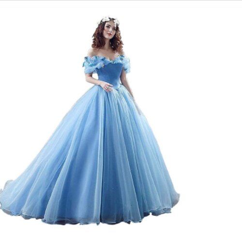 Blue Color Plain Pattern Party Wear Ladies Gown