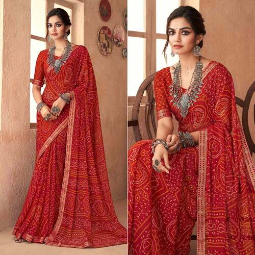 Red Color Style And Fancy Bandhani Silk Saree