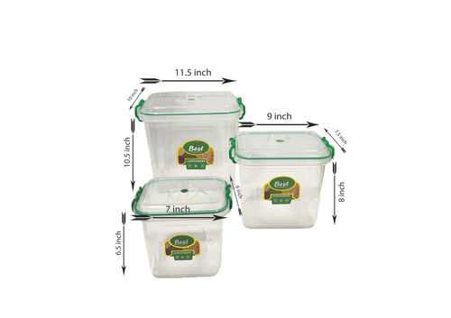 Transparent Square Plastic Lock Container Set (4, 7 & 11)