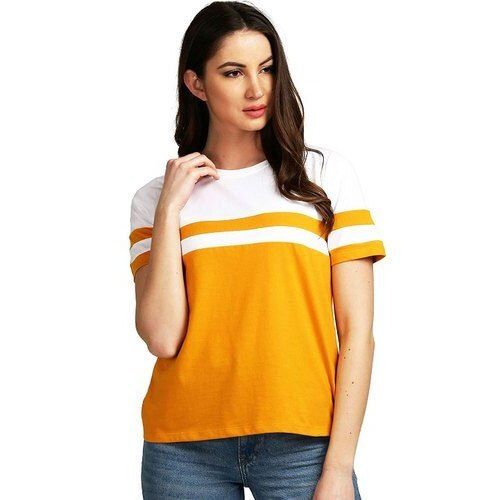 Multi Color Round Neck Short Sleeves Girls Casual T Shirt