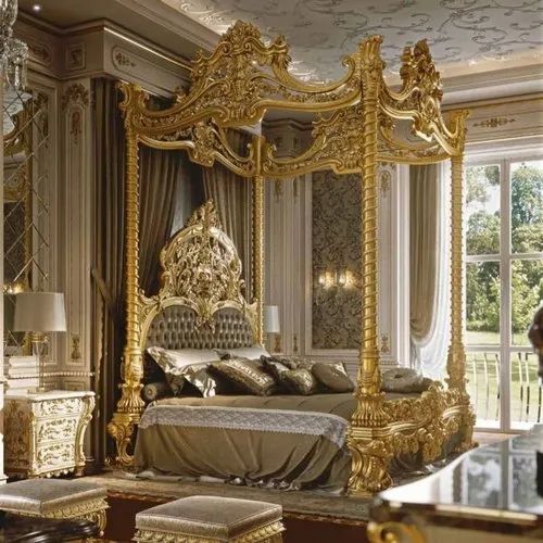 Antique Gold And White Bed 