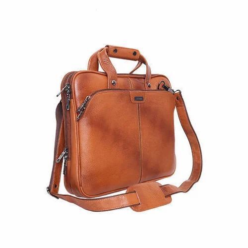 Brown Color Plain Pattern Executive Leather Bag