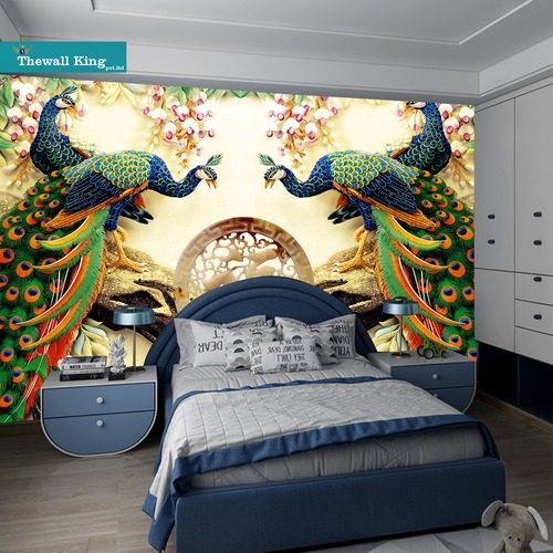 Multi Color Peacock Designer Wallpaper For Home And Hotel