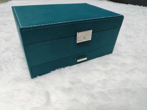 Three Layer Green Suede Jewellery Box Organizer Multiple Jewellery