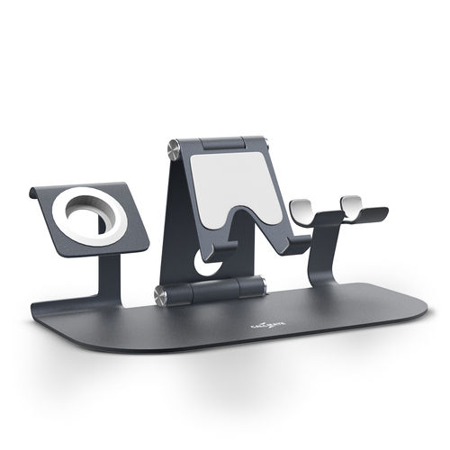 CALL MATE 3-in-1 Metal Mobile Stand: Desktop Phone Stand for Phone, Watch, & Airpods (180-Degree Rotation, & Premium Aluminum Alloy Durability)