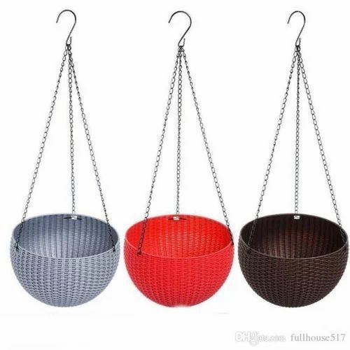 Multi Color Round Shape Wicker Hanging Pot With Chin