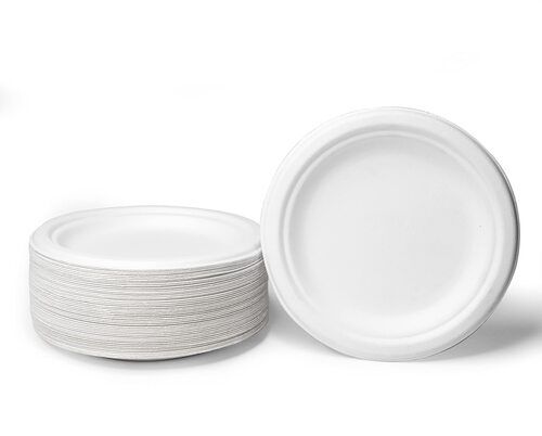 White Round Shape Bagasse Disposable Plates