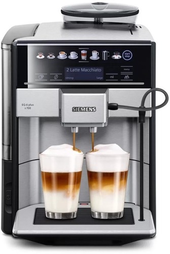 Siemens EQ6 Plus S700 Coffee Machine - ABS and Stainless Steel, Black and Grey | Premium Design with AromaDouble Shot Technology, One-Touch Beverage Options, Integrated Ceramic Grinder, TFT Color Display, Customizable Brewing Settings, Energy-Efficient Operation