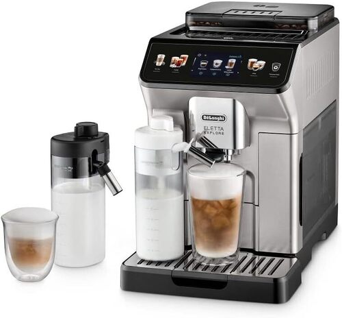 De'Longhi Eletta Explore - Stainless Steel, Grey Color | Automatic Coffee Maker with LatteCrema Hot and Cool, To-Go Feature, LCD Display, and Auto Boiling