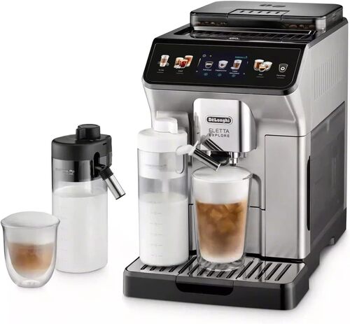 De'Longhi Eletta Explore - Stainless Steel, LCD Display, Dark Grey | 50+ Hot and Cold Drinks, LatteCrema Technology, To-Go Function