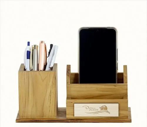 Wooden Pen Stand - Modern Design, Corrosion Resistant Wood Material | Easy to Use, Rectangle Shape, Ideal for Pens and Mobile Holding