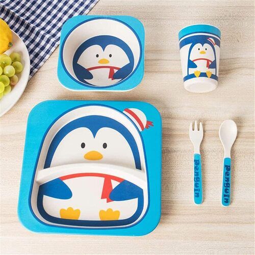 5 Piece Bamboo Fiber Dinner Set For Kids