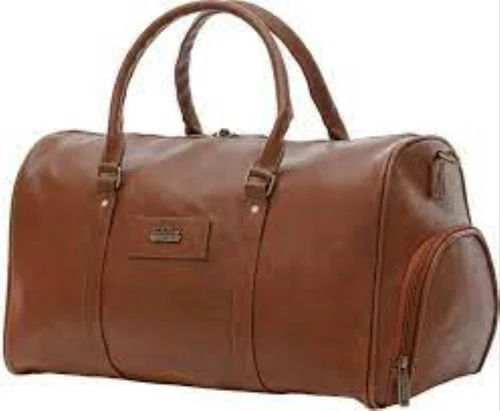 Brown Color Plain Pattern Pu Leather Travel Bag