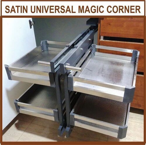 Stainless Steel Modern Glass Magic Corner Soft Close, Base Mounted