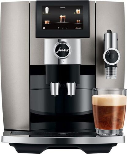 Jura J8 Midnight Silver Coffee Machine - Plastic with Stainless Steel Parts, 31.8x34.8x44.6 cm, Black | Professional Aroma Grinder, Automatic Milk Texturing, 4.3" Touch Screen Display, Fully Customisable Settings