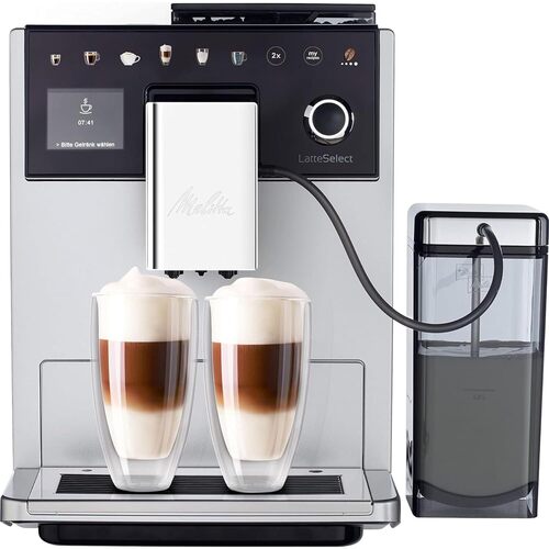 Melitta Latte Select - Stainless Steel, LCD Display, Black | Fully Automatic Espresso Coffee Maker with Customized Coffee Recipes and Two-Chamber Bean Container