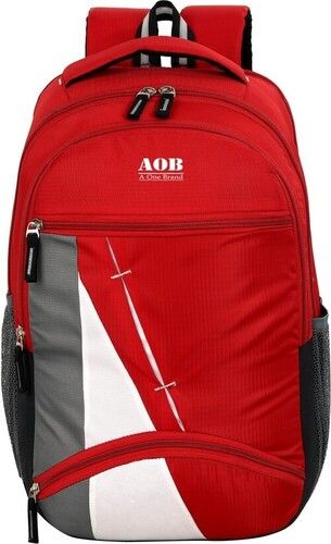 Easy to Carry Waterproof Plain Polyester Fabric Multi Compartments Red School Bag