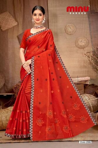 Casual Wear Multi-Color Pure Cotton Embroidered Saree