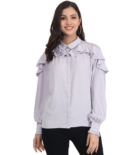 Casual Balloon Full Sleeve Solid Women Purple Top
