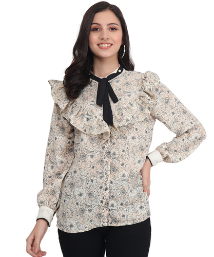 Regular Full Sleeves Black Mix Printed Women Top