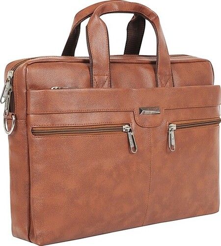 Natural Brown Plain Leather Bags For Laptops