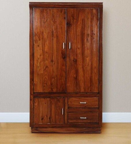 Brown Color 2 Doors Polished Wooden Wardrobe