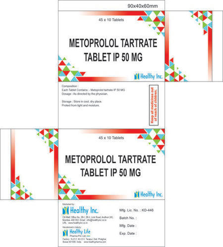 Metoprolol Tartrate Tablets IP 50mg, 45x10 Tablets Blister Pack