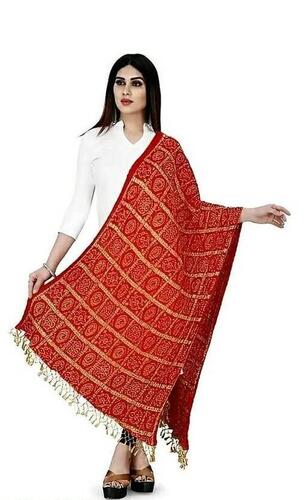 Printed Red Bandhani Dupatta