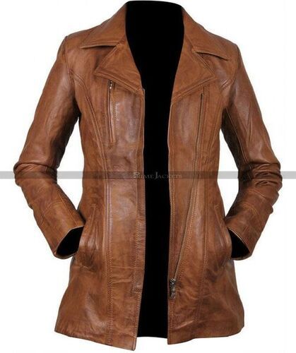 Ladies Leather Jacket - Customized Size, Brown Color | Full Sleeves, Designer Casual Wear for Winter