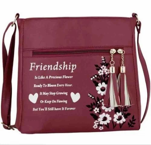 Fashionable Embroidered Ladies Pink PU Leather Sling Bags