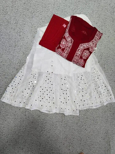 Hand And Mirror Work Embroiderd Lucknowi Chiffon Kurti