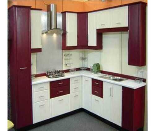 Glossy Finish PVC L Shape Modular Kitchen