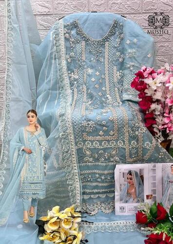 Sky Blue Shrink Resistant Elegant Party Wear Suit