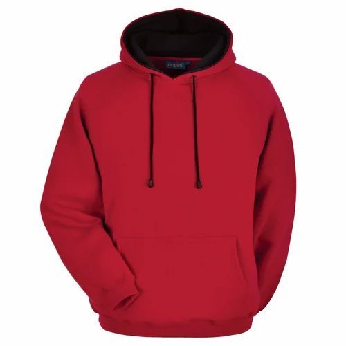 Mens Fashion Hoodies - Fine Cotton Blend, Long Sleeves, Red Color | Attractive Designs, Comfortable Fit, Shiny Look for Casual and Party Wear