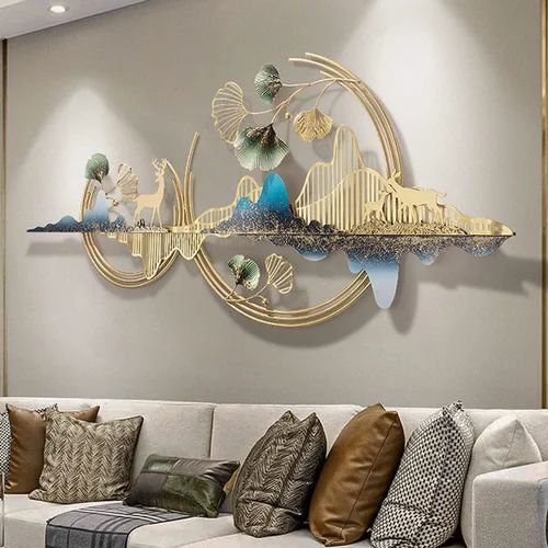 Gold-Toned and Blue Metal Leaf Wall Decor
