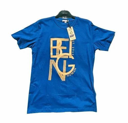 Blue Mens Printed Polycotton T Shirt