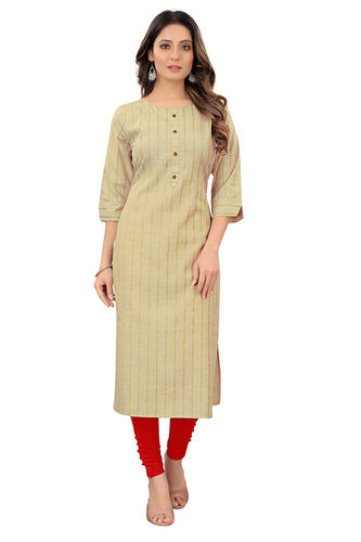 3/4 Sleeve Beige Cotton Kurti