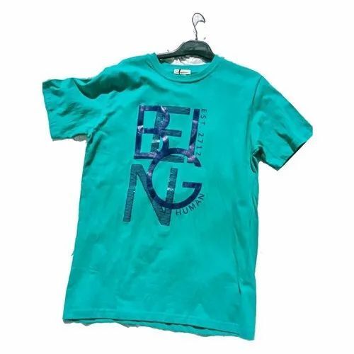 Mens Slim Fit Short Sleeves Green Printed T Shirt