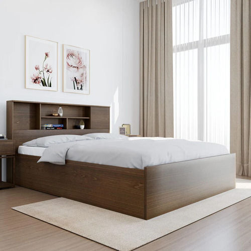 Brown Color Plywood Queen Size Bed With Storage