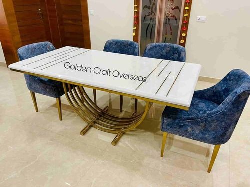 Dining Table Set With Marble Top And Chairs - Artwork: Handmade