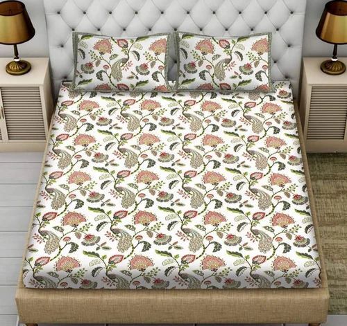 Multi-Color Designer Printed Chikan Bed Sheets With Pillow Covers