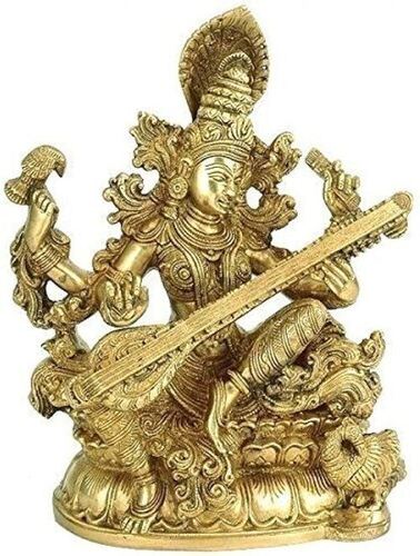 Golden Brass Saraswati Statue For School And Collage