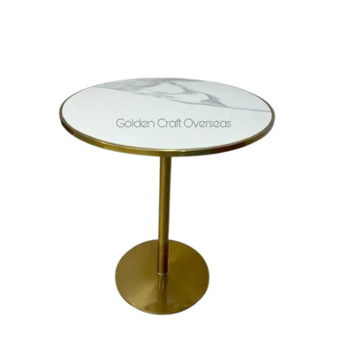 Round Dining Table With Marble Top In Stainless Steel With Matte Gold Finish