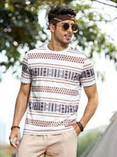 Casual Wear Mens Printed T-Shirts - Cotton Blend, Customized Size, Various Colors | O-Neck Collar, Short Sleeves, For Adults