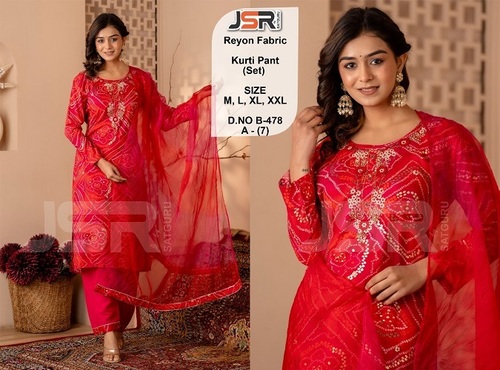 Reyon Fabric Kurti Pant Set with Dupatta