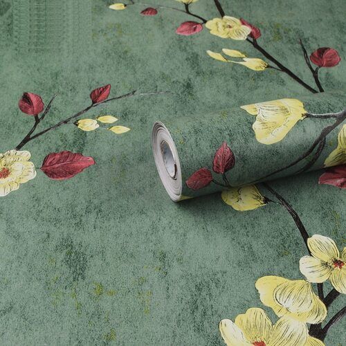 Printed Green Floral Wallpaper